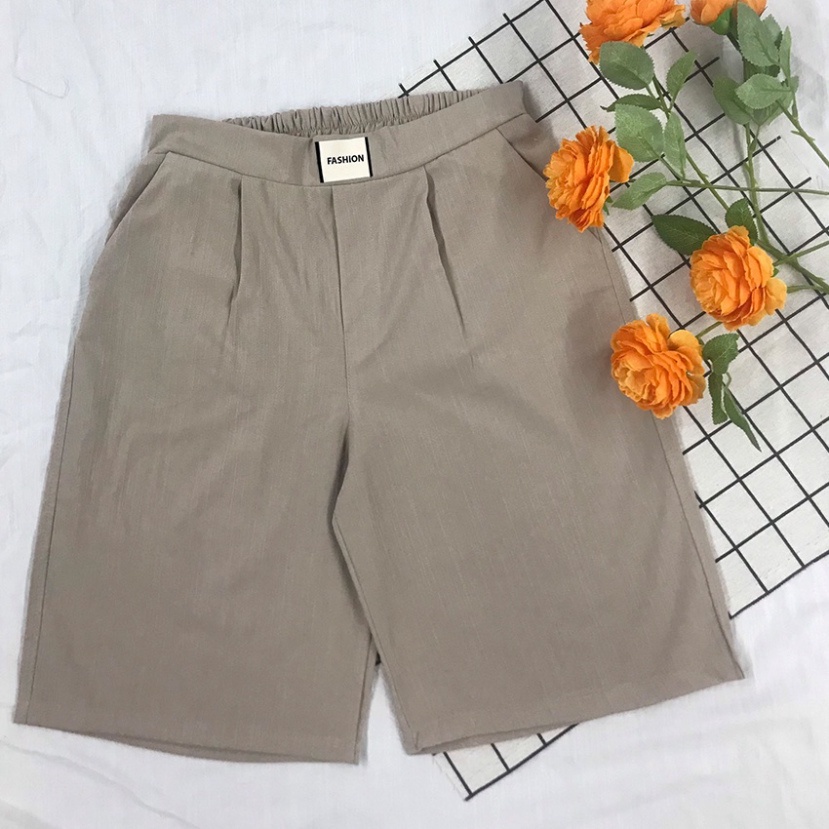 Quần lửng nữ ống rộng cạp chun, vải đũi hàn cao cấp mềm mịn, thoáng mát