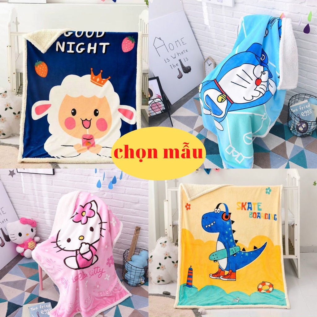 Chăn Lông Cừu Trẻ Em Hai Lớp Cao Cấp, Chăn Cho Bé Đi Học Mềm Mại KT 1.4m x 1m