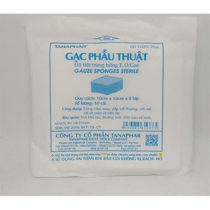 ❤️ Gạc Phẫu Thuật Tanaphar 10 X 10 Cm X 8 Lớp 12 lớp Gạc phẫu thuật - gạc y tế tiệt trùng tanapha 10x10cm 8 lớp 12 lớp