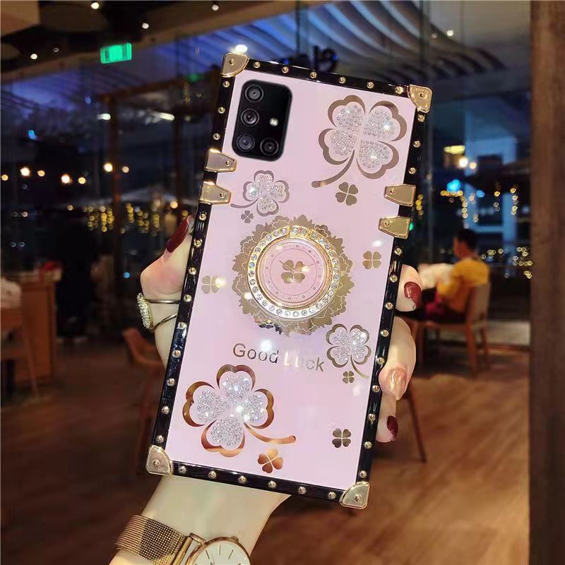 Ốp Điện Thoại Hình Vuông Lấp Lánh Kèm Giá Đỡ Nhẫn Cho Samsung Galaxy A71 A51 A22 A32 4G 5G