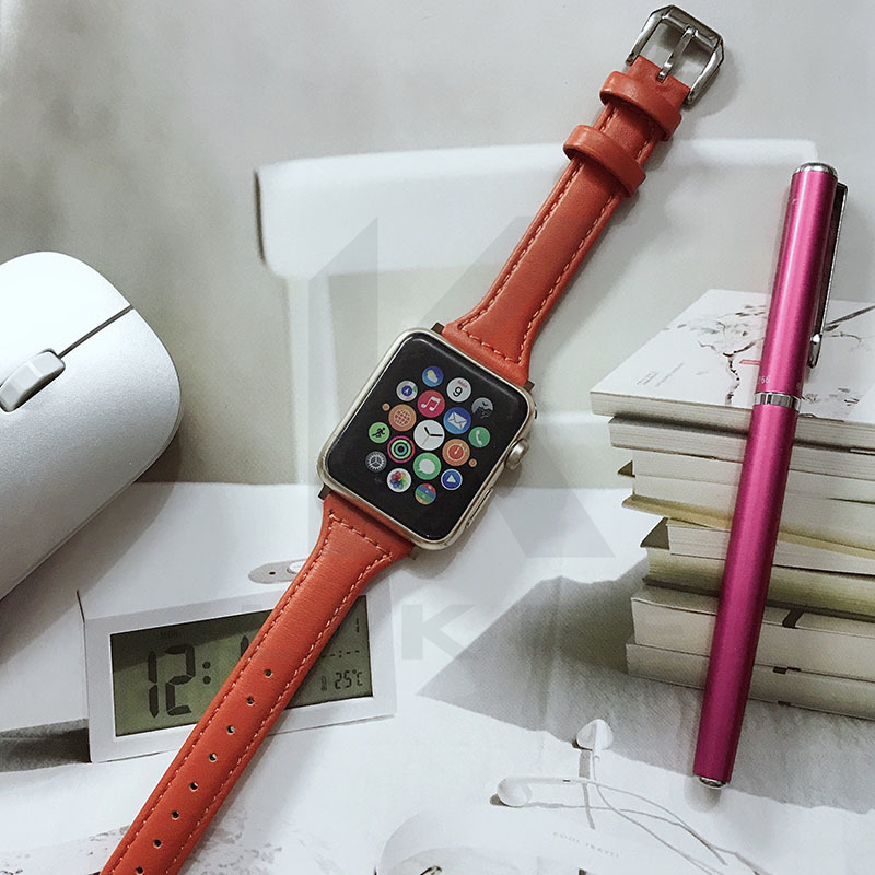 Dây đeo đồng hồ Genius Leather Slimming cho Apple Watch Dây đeo bằng da mỏng iWatch Band 38mm/40mm/41mm 42mm/44mm/45mm Dòng dây đeo cổ tay có thể thay thế siêu mỏng 7/SE/6/5/4/3/2/1 dành cho