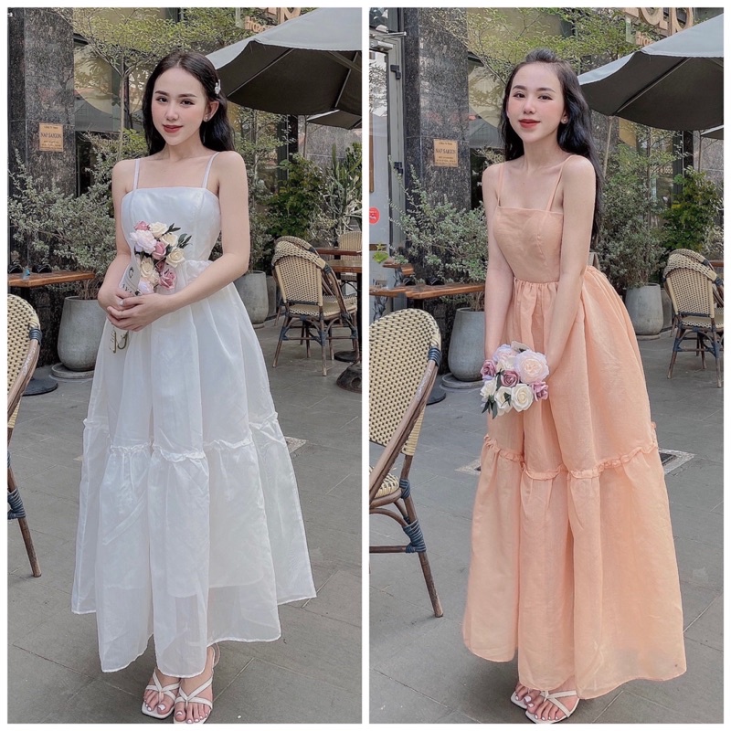 Đầm maxi hai dây bèo đi biển