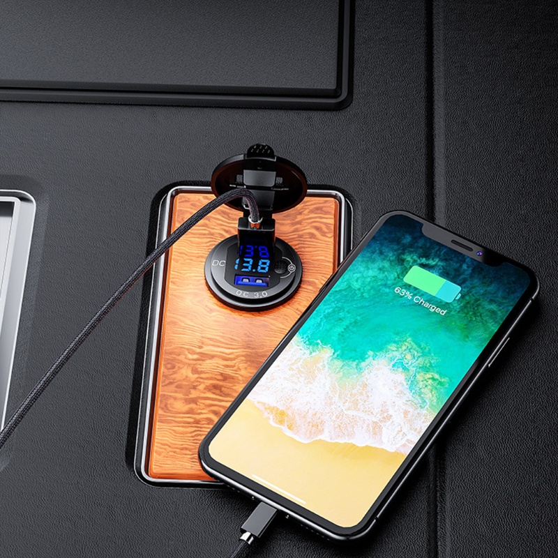 Tẩu Sạc Điện Thoại Hai Cổng USB QC3.0 12-24V