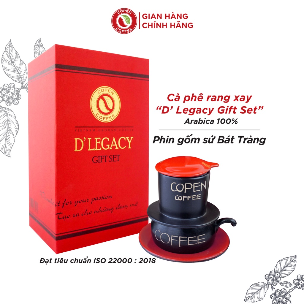 Hộp quà tặng cà phê D’ Legacy Copen Coffee Cao Cấp - Tặng phin gốm Bát Tràng sang trọng, đắng nhẹ, chua thanh, hậu ngọt