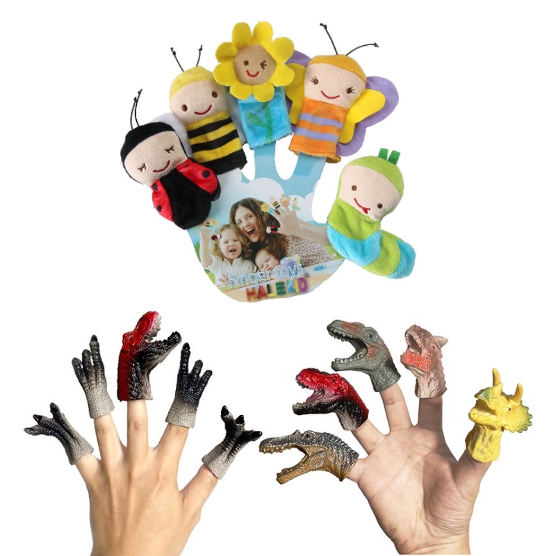 Hot 5Pcs/Set Cartoon Animal Finger Puppets Plush Toy Set Story Time Props Dinosaur Finger Puppet Kids Toy For Toddlers Baby Gifts