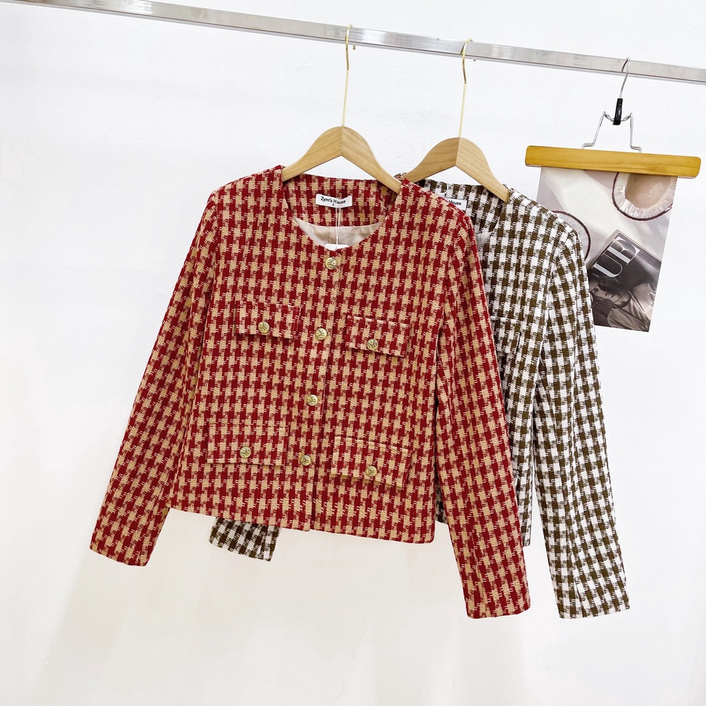 Áo dạ tweed ZYM'S HOUSE dáng ngắn phối kẻ sọc K670, K671