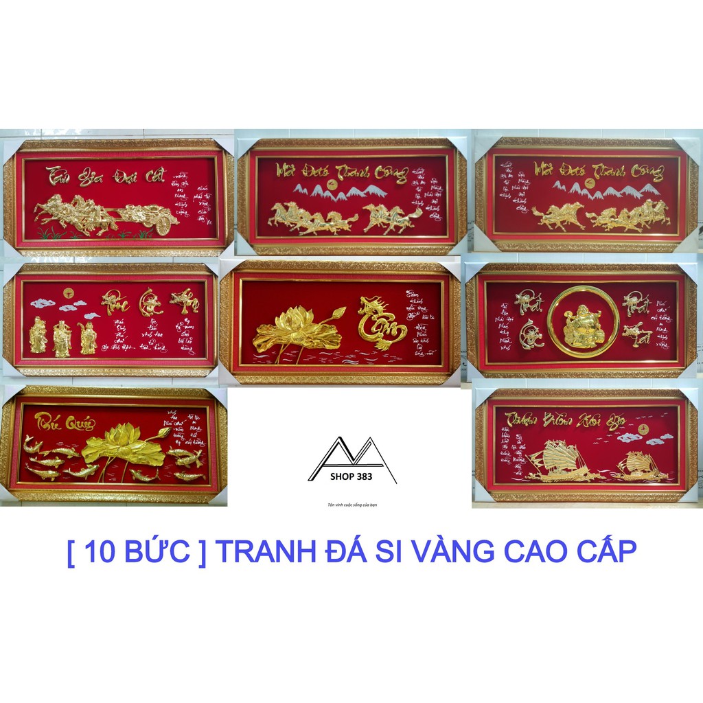 Tranh đẹp _ Tranh đá si vàng [ 8 MẪU ] vải nhung đỏ cao cấp cỡ 45x90 , sang trọng _quý phái _ nổi bật.