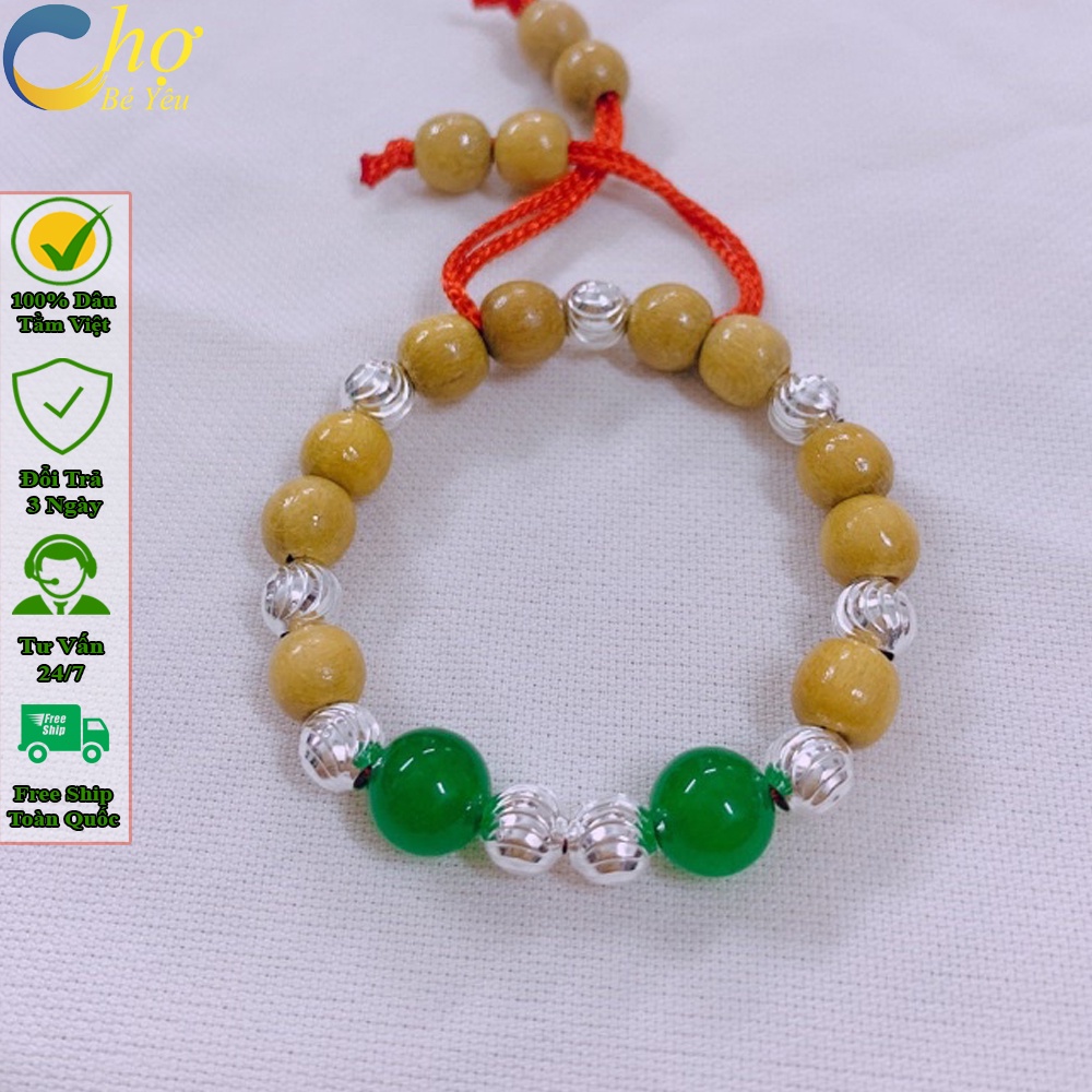 Vòng dâu cho bé gái sơ sinh - Dâu tằm 100% - Dạng dây rút chỉ đỏ - Tránh gió hết giật mình - Bảo hành 12 tháng