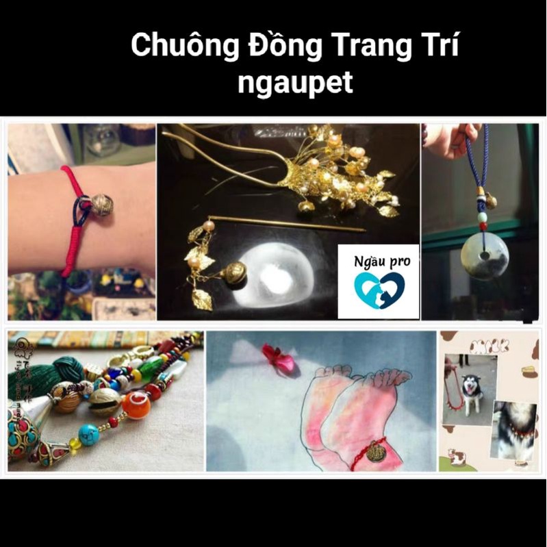 Chuông Đeo Vòng Cổ chó mèo bằng Đồng kêu To bền, Phụ kiện đeo cổ chó thú cưng ngaupet