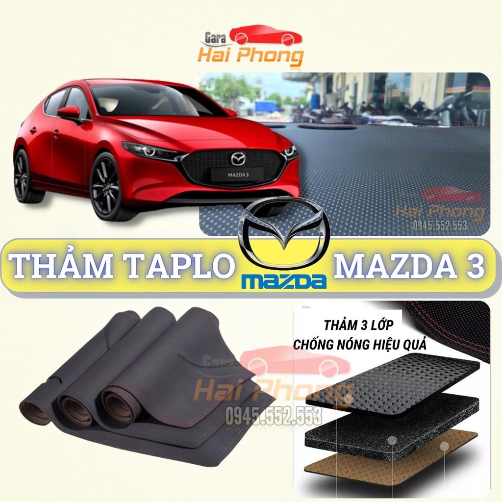 Thảm taplo Mazda 3 2014 - 2021 dập vân Cacbon cao cấp, chống nóng ô tô hiệu quả