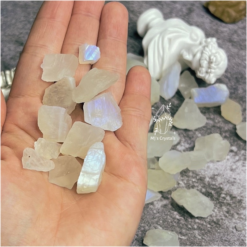 Đá thô Moonstone Brazil lọc màu trắng đẹp dùng sưu tầm, handmade, reiki, thanh tẩy tarot, thiền định
