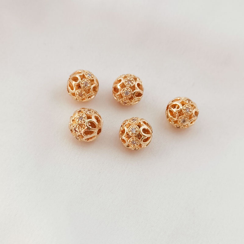 Hạt Xâu Chuỗi Tròn Rỗng Bằng Đồng 14K Dùng Làm Trang Sức Thủ Công