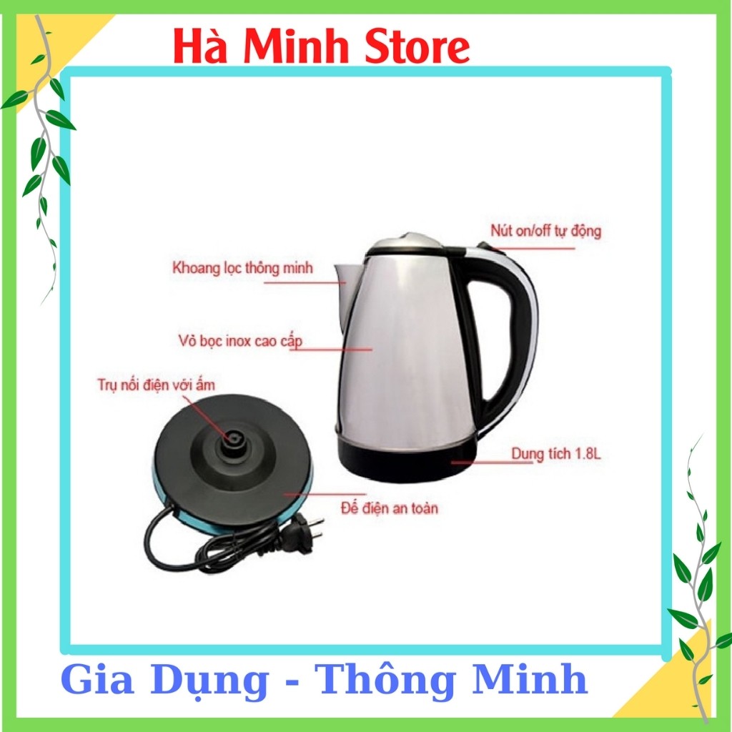 [Giá Sập Sàn]  Ấm Đun Nước Siêu Tốc Tiện Dụng, Dung Tích 1,8L, Inox Chống Gỉ Sét - Ấm Tự Động Ngắt Khi Nước Sôi