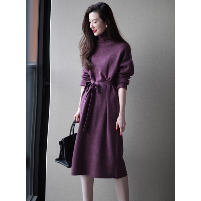 Đầm Len Cổ Cao Dáng Dài Qua Gối Thời Trang Thu Đông Mới 2022 Cho Nữ