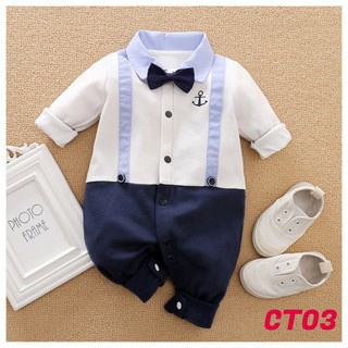 Bộ Body quần áo trẻ em dài tay Công Tử cotton cho Bé Gái Bé Trai từ 5-13kg