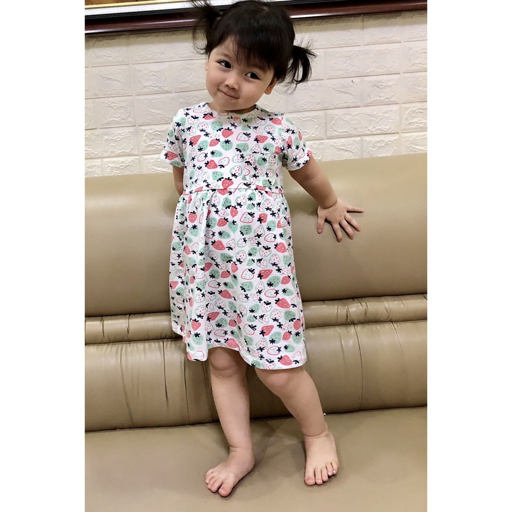 Váy cotton bé gái 9m-5 tuổi LittleMe cộc tay in hình, Đầm cho bé