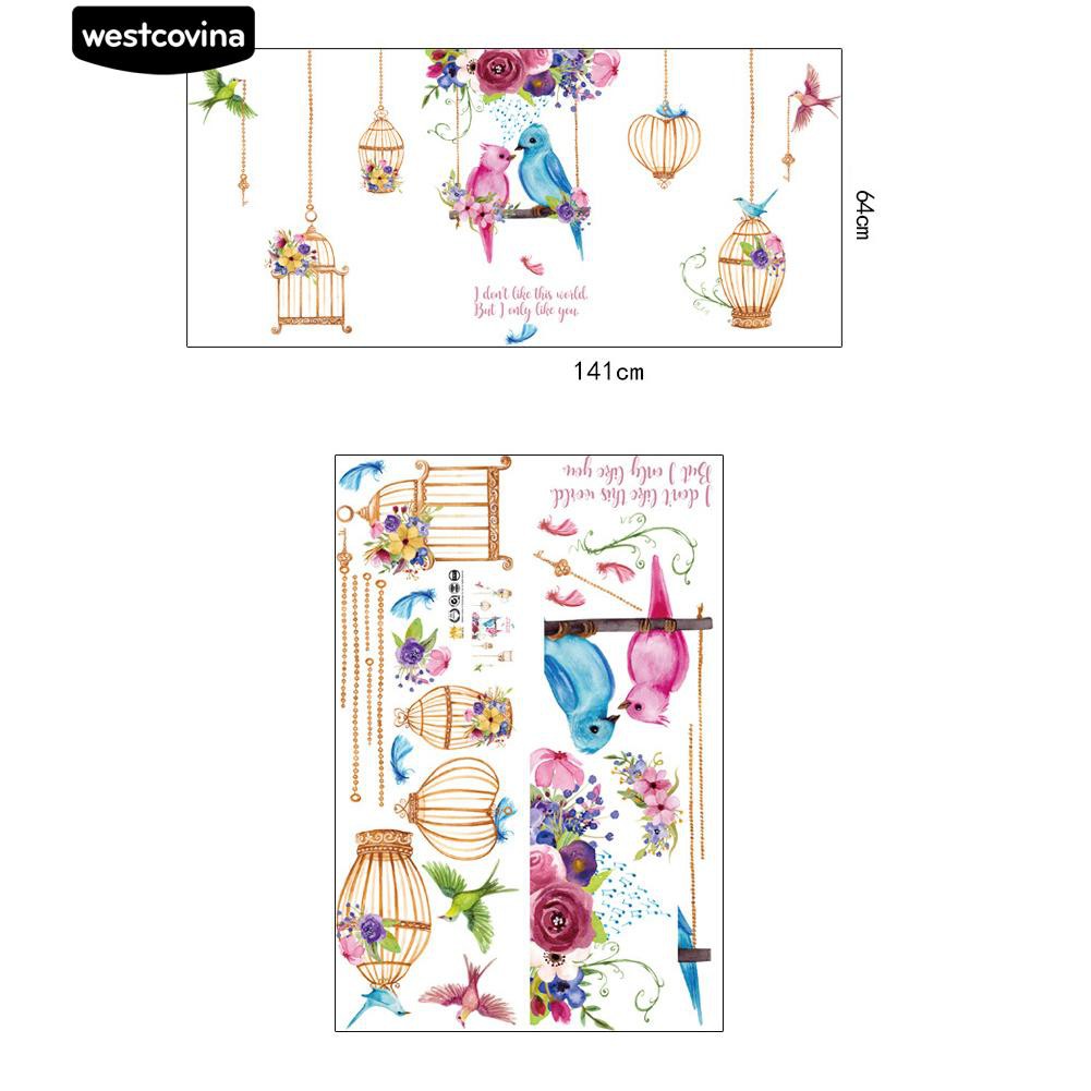 Sticker dán tường hình lồng chim và hoa