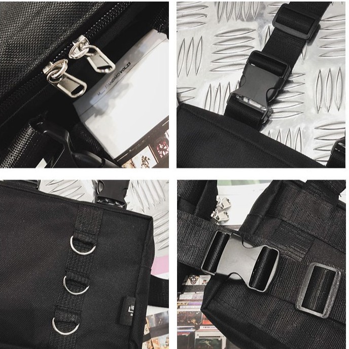 Túi đeo trước ngực bụng túi bao tử thắt lưng unisex street style streetwear fanny bag cá tính ngầu đen Y2k Grunge Gothic