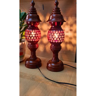 Đèn thờ gỗ hương nguyên khối phong thủy cao cấp size 41cm trang trí phòng thờ nhà bạn - tặng kèm bóng đèn