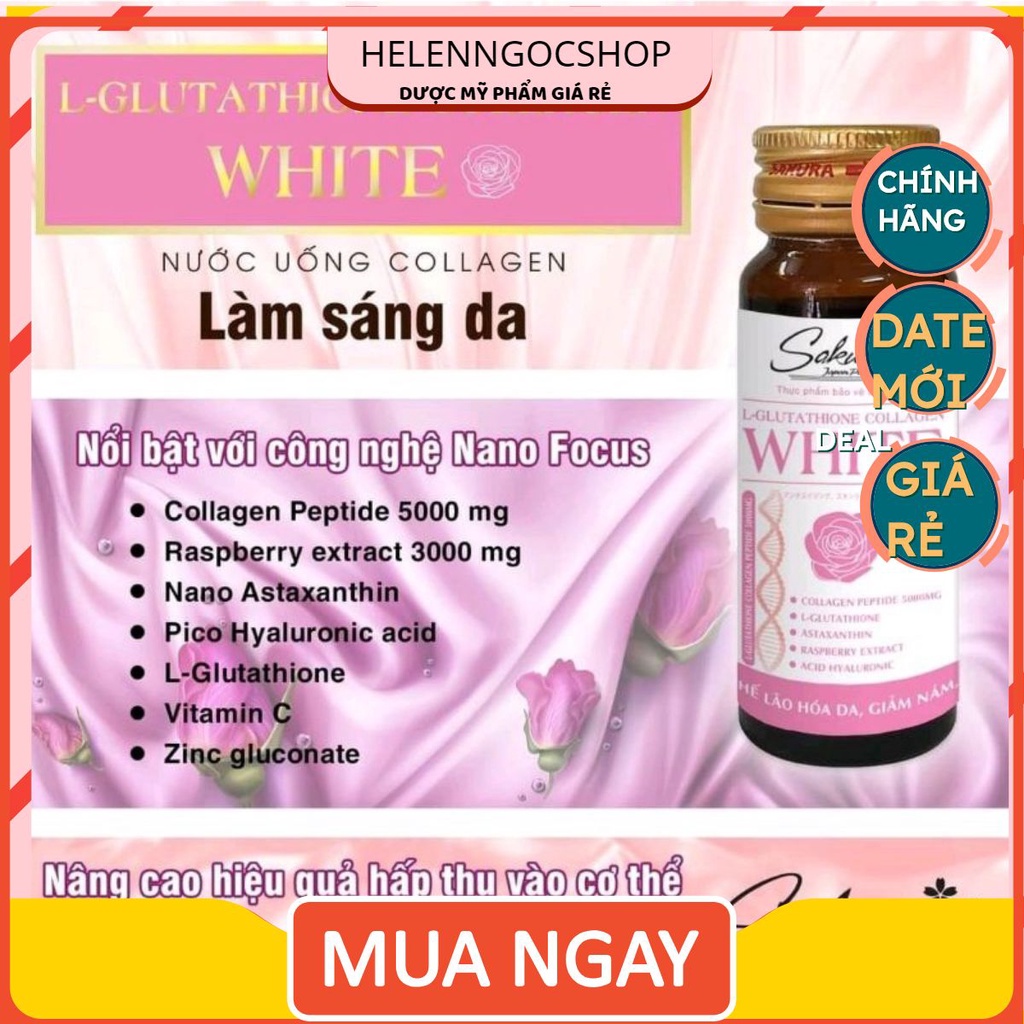 Nước uống dưỡng da sáng da SAKURA L-GLUTATHIONE COLLAGEN WHITE ngăn ngừa thâm nám - nếp nhăn, tăng tính đàn hồi cho da