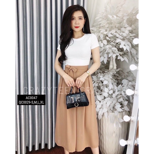 Quần Ống Rộng giả Váy đũi lụa MerCy    thiết kế giả váy chất đũi lụa mềm mát có chun sau