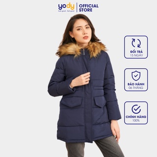 Áo phao nữ dáng dài thương hiệu YODY có mũ lông giữ ấm tốt - PHN3007