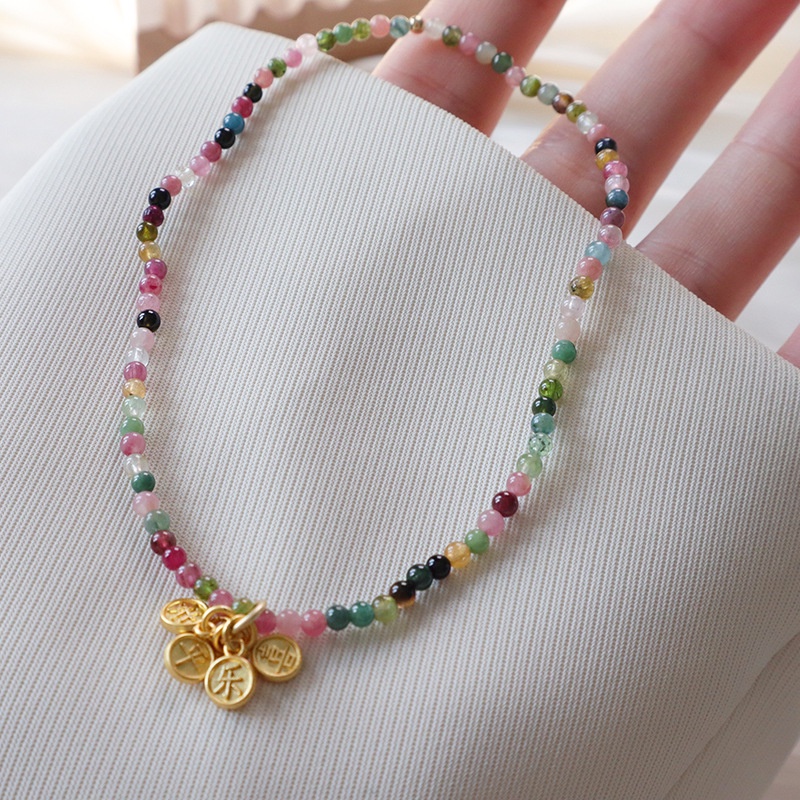 Lắc Chân Hạt Đá Tourmaline Nhỏ Nhắn Tươi Mới Với Hạt Sáp Ong Nhỏ Hoặc Phụ Kiện Hòa Bình