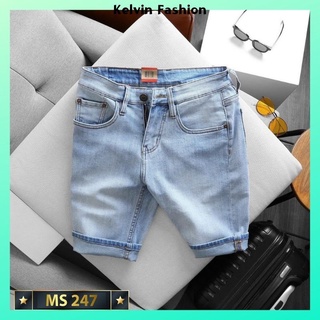 Quần short jean nam co giãn màu xanh trơn, quần sọt nam chất bò cao cấp thời trang Kelvin Fashion  - MQ247