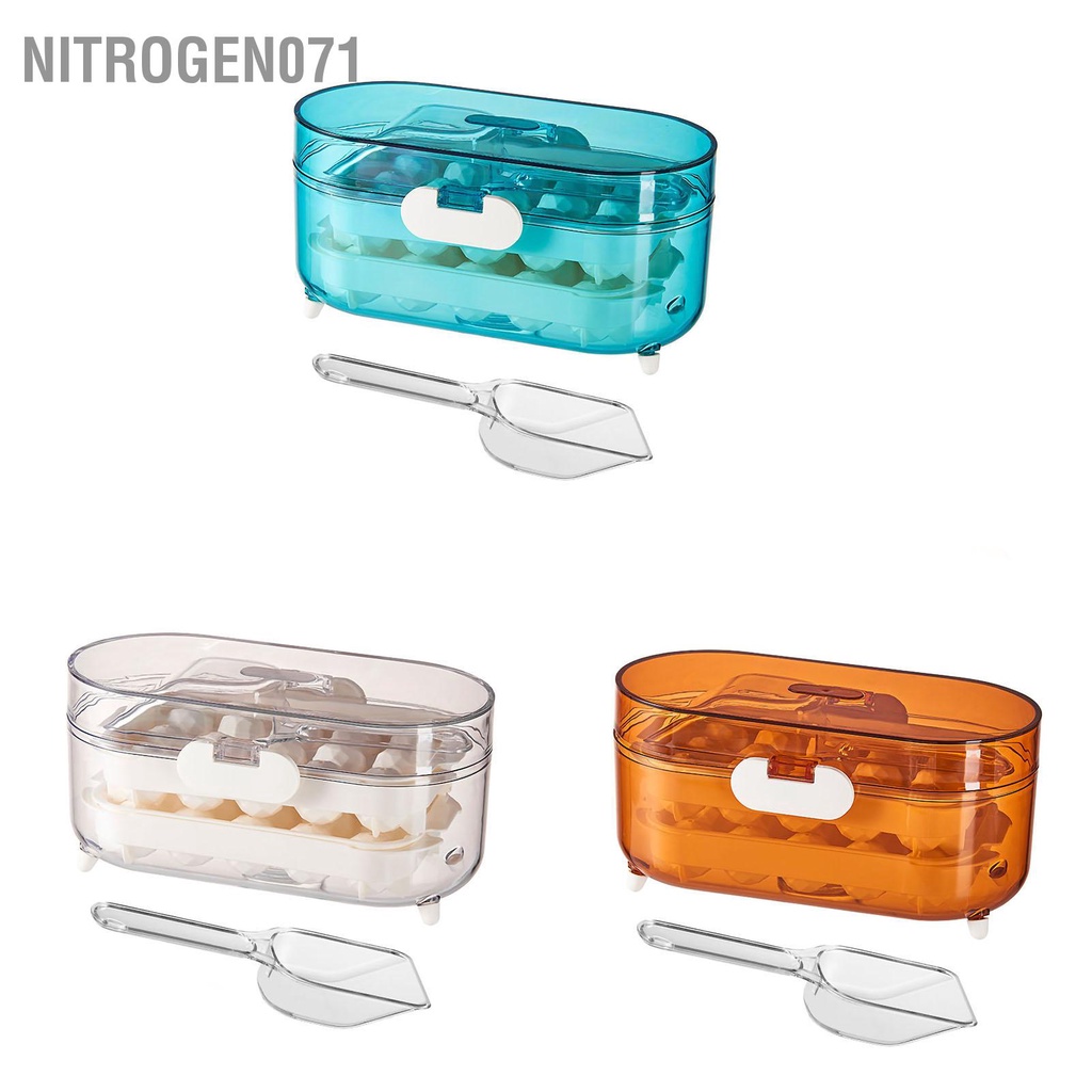 Nitrogen071 Khay đá tròn, khuôn làm đá có nắp đậy - Silicone 2 lớp cứng chống trượt Thiết kế khóa ổn định Khay với thìa