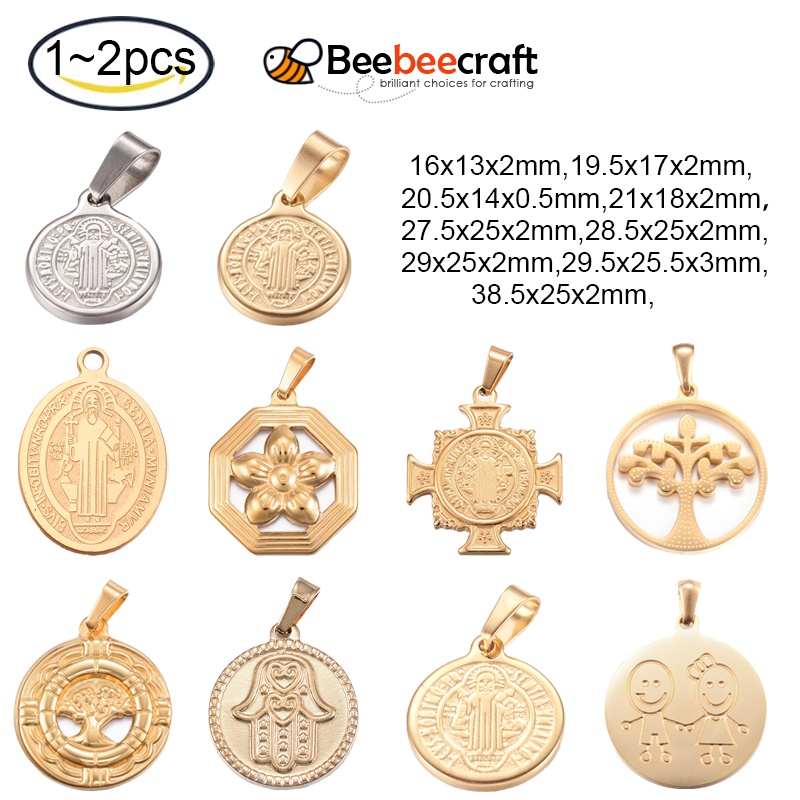 Set 1/2 Mặt Dây Chuyền Hình Tròn Bằng Thép Không Gỉ 304 Kích Thước 16x13x2mm DIY 4x6mm