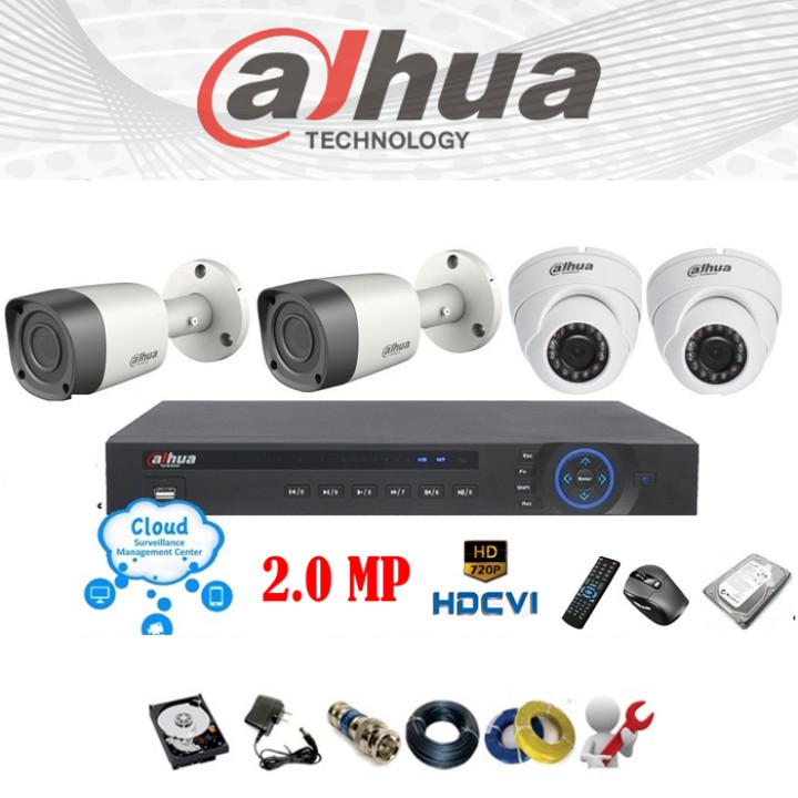 [Tích hợp thu âm] Trọn bộ 4 mắt camera dahua 2.0 Full HD 1080p Kèm HHD 500G + 40M dây đúc sẵn 2 đầu zắc