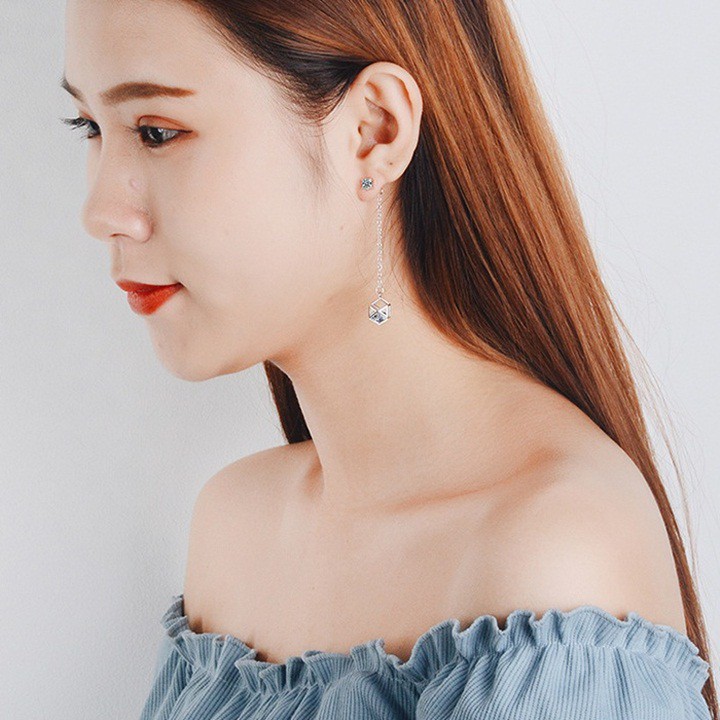 Bông tai dáng dài xinh xắn HT226, bạc ý S925
