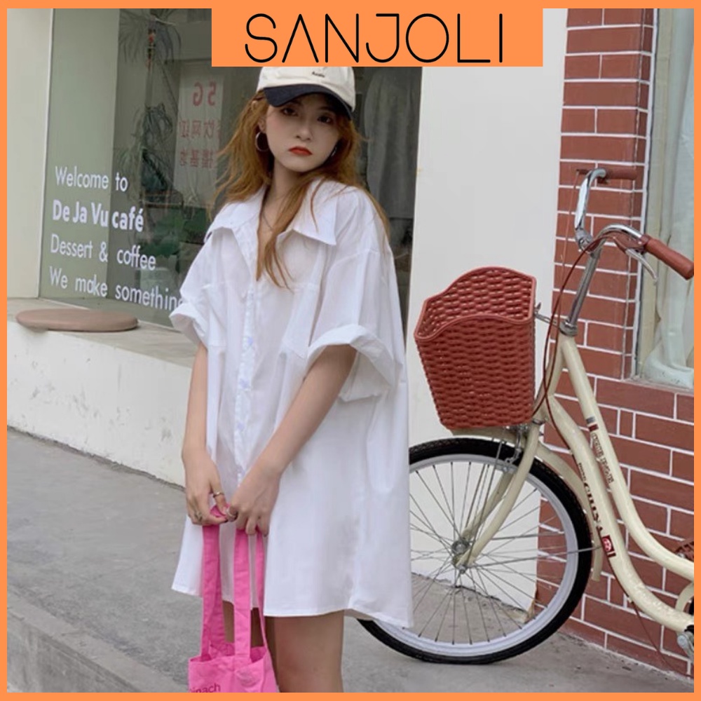 Áo Sơ Mi Form Rộng SANJOLI Áo So Mi Nữ Kiểu Oversize Tay Ngắn Thiết Kế Hàn Quốc Hot Trend AO058 | BigBuy360 - bigbuy360.vn