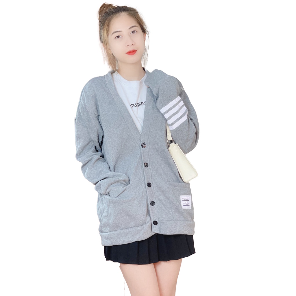 Áo khoác cardigan nữ thun nỉ form rộng sọc tay - 4young mall