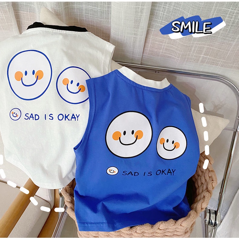Áo Thun Sát Nách In Họa Tiết Hoạt Hình Thoáng Khí Phong Cách Nhật Hàn Cho Bé Trai