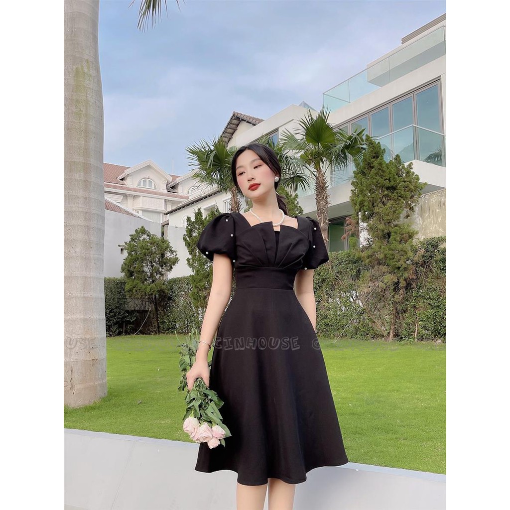 Đầm Đ đính ngọc 0033 ngực xếp cách điệu trẻ trung CIN HOUSE