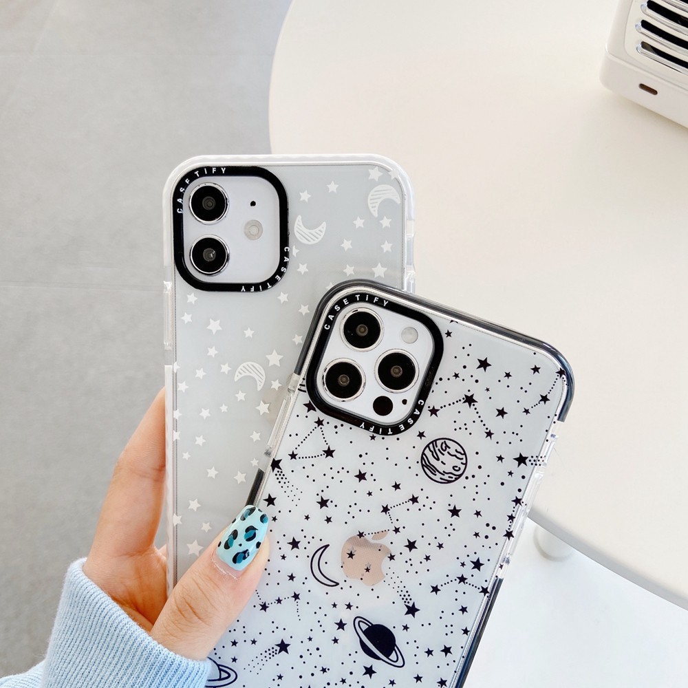 Apple iPhone 7 8 Plus 7+ 8+ X XS XR 11 11Pro 12 Mini 12Mini Pro Max XSMax SE 2020 insta Style Casetify Tide Brand Cute Cartoon Moon Star Meteor Planet Space Lens Protection Flexible Soft Silicone TPU Case Cover Anti-Drop Casing