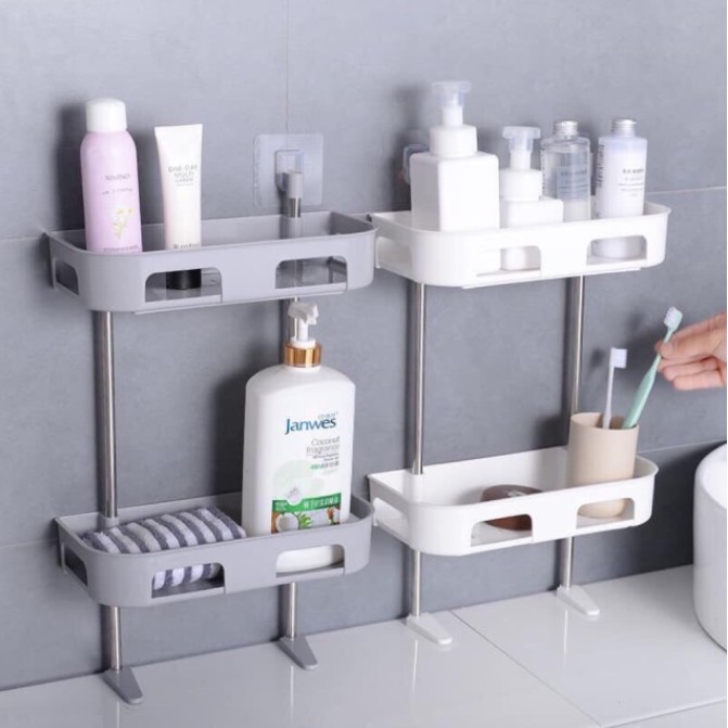 KỆ NHỰA 2 TẦNG ĐA NĂNG ĐỰNG ĐỒ NHÀ TẮM, NHÀ VỆ SINH SIÊU CHỊU LỰC - KỆ ĐỰNG GIA VỊ , KỆ NHÀ BẾP HÚT CHÂN KHÔNG