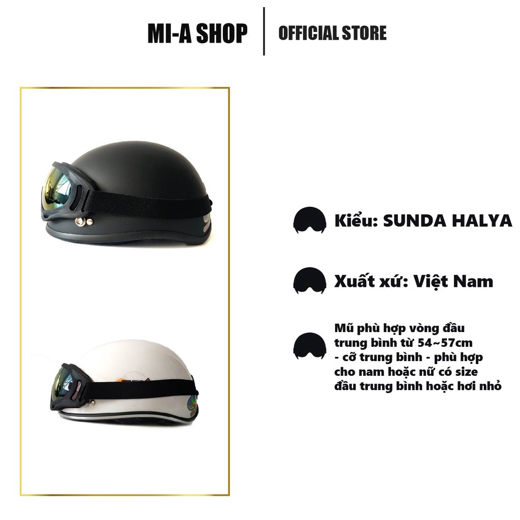 Nón bảo hiểm nửa đầu SUNDA HALYA kèm kính UV – nhiều màu
