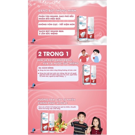 Kem đánh răng dạng bọt Midbos Midkid cho bé từ 1 tuổi giúp ngăn ngừa sâu răng, thơm miệng, làm trắng răng