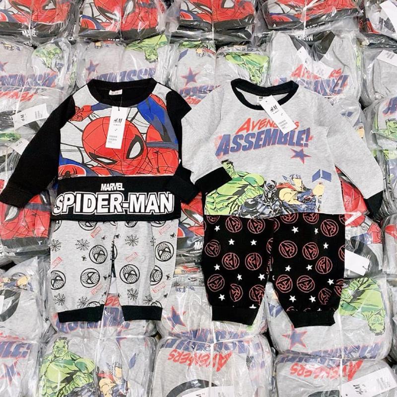 Đồ bộ cho bé trai bé gái bộ nỉ người nhện batman combo 2 bộ đồ cotton hình siêu anh hùng JIMADO TX5552
