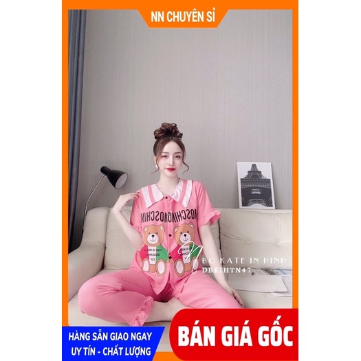 Đồ bộ nữ mặc nhà cổ tiểu thư chất kate mềm mịn in hình hoạt hình dễ thương DBKIHTN47