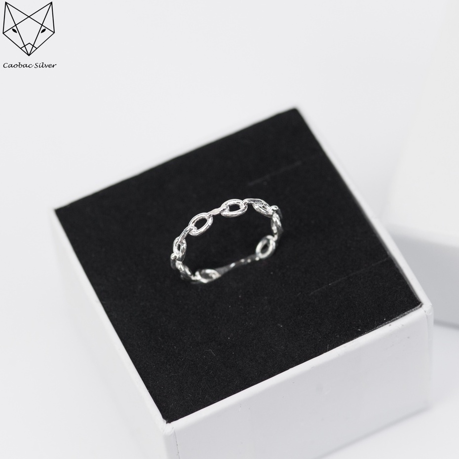 Nhẫn Bạc Ta CaoBac Jewellery Cho Nữ Kiểu Trơn Không Đính Đá Hoạ Tiết Chuỗi Xích Unisex Basic