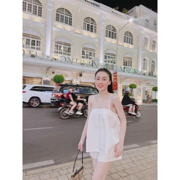 Set Kẻ Ô ZicZac Áo Hai Dây Babydoll Gài Nút Ngực Và Quần Đùi - Rộng Thoải Mái - Tiểu Thư Bánh Bèo Cute