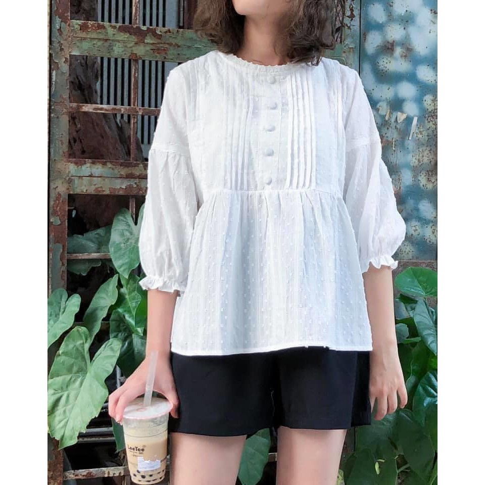 ÁO BABYDOLL TRẮNG CÚC BỌC - Ảnh thật shop chụp