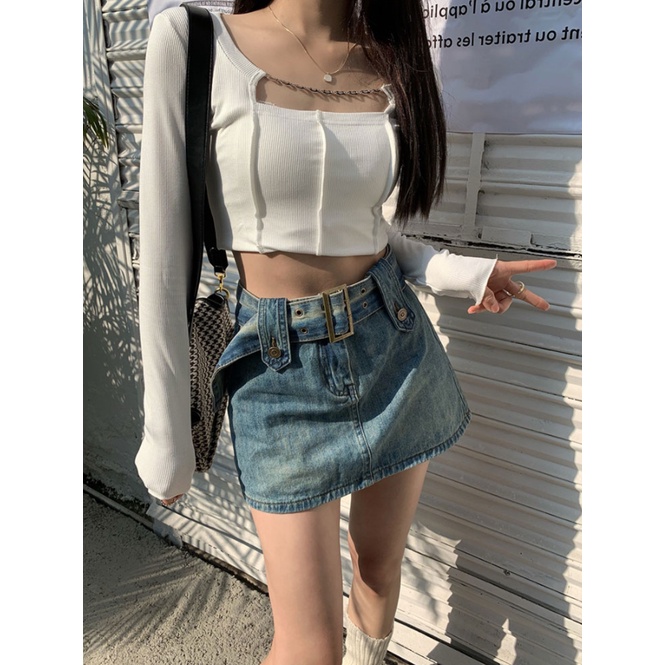 LALISAS Quần short denim Lưng Cao Thời Trang Hàn Quốc Quyến Rũ Cho Nữ
