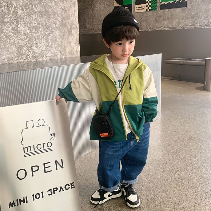 Áo Khoác Có Mũ Trùm Phối Màu Sắc Tương Phản Phong Cách Hàn Quốc Thời Trang Mùa Thu Cho Bé Trai