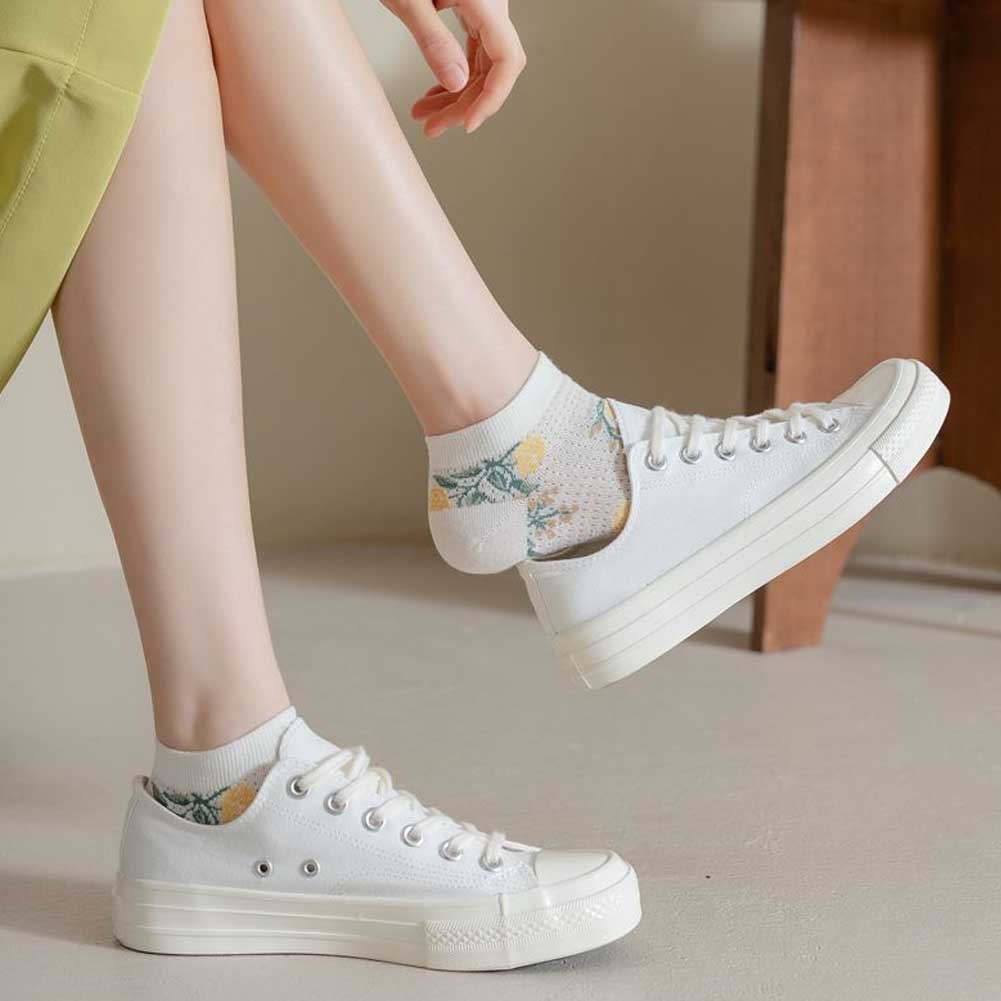Đôi Vớ Cotton Thấm Hút Mồ Hôi Thoáng Khí Họa Tiết Hoa Thời Trang Mùa Hè Dành Cho Nữ