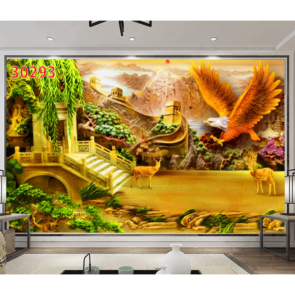 Tranh vải lụa dán tường phong cảnh thiên nhiên phòng khách, phòng ăn, phòng ngủ