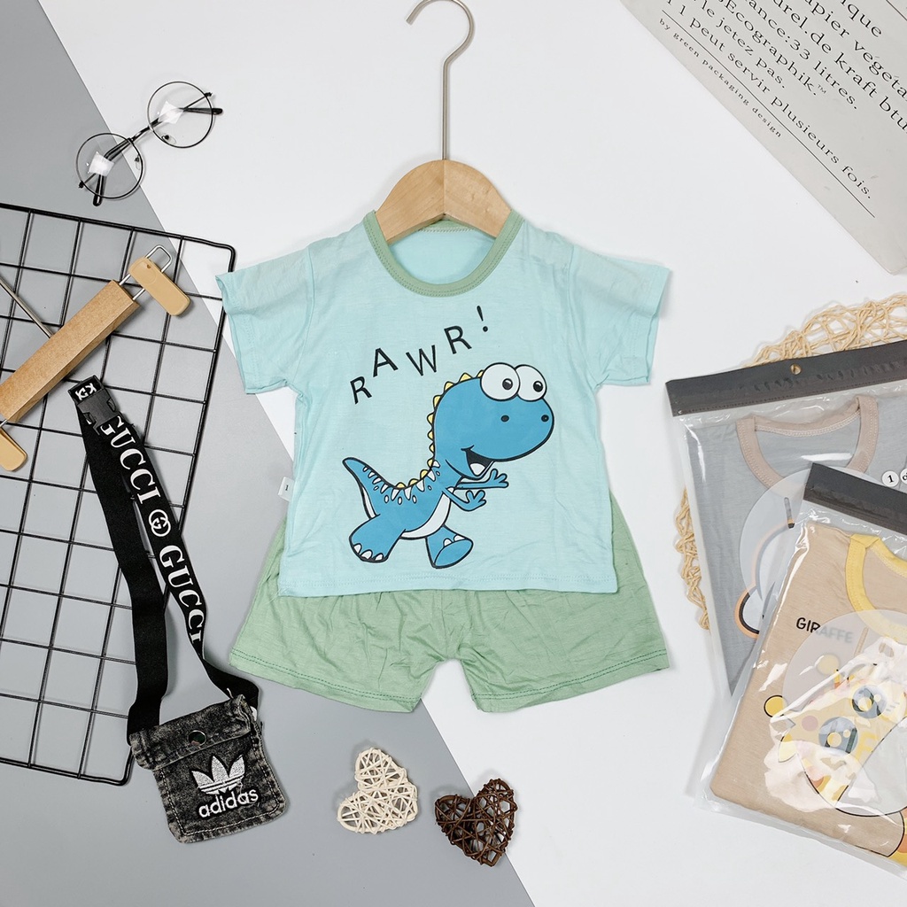 Bộ cộc tay vải thun lạnh in hình ngộ nghĩnh cho bé 6-16kg, hàng đẹp mềm mát - BO10